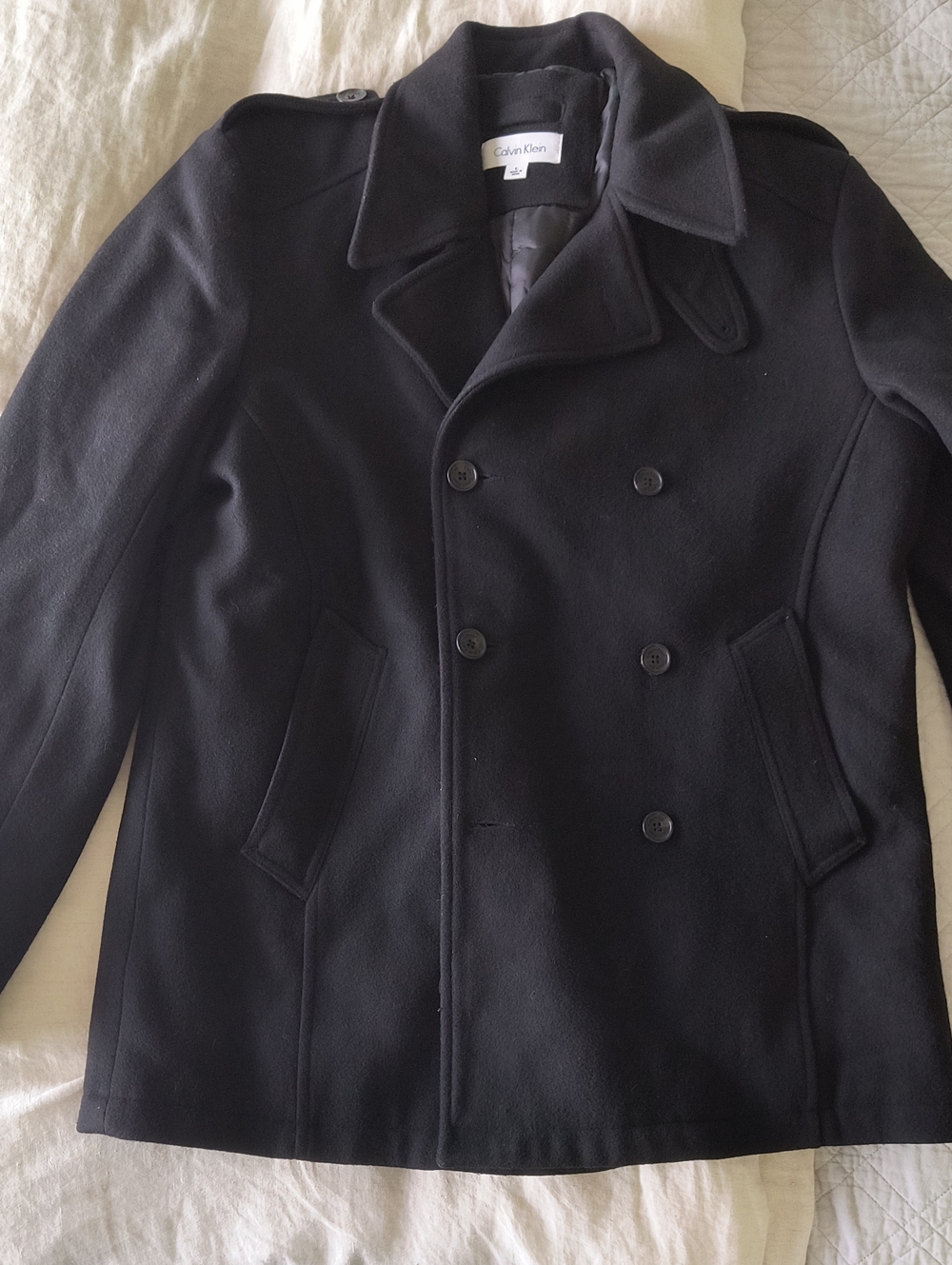 Calvin Klein Black Double-Breasted Pea Coat